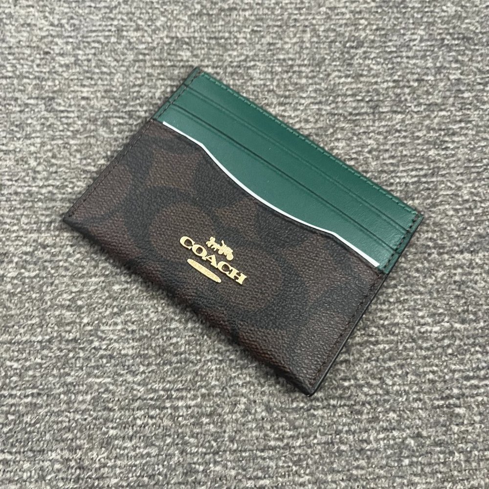 NWT COACH Slim Id Card Case In Signature Canvas - Im/Brown/Dark Pine - CH415